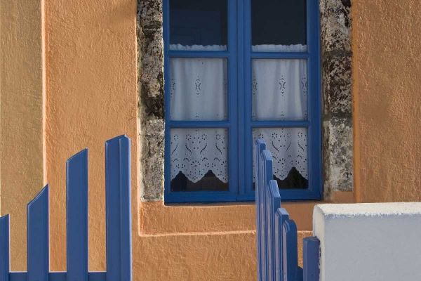 Greece, Santorini Open blue gate and window